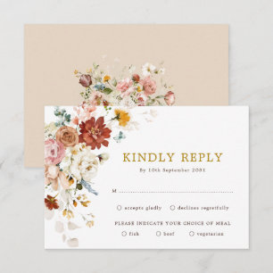 Elegant Boho Garden Flower Bouquet Wedding RSVP Card