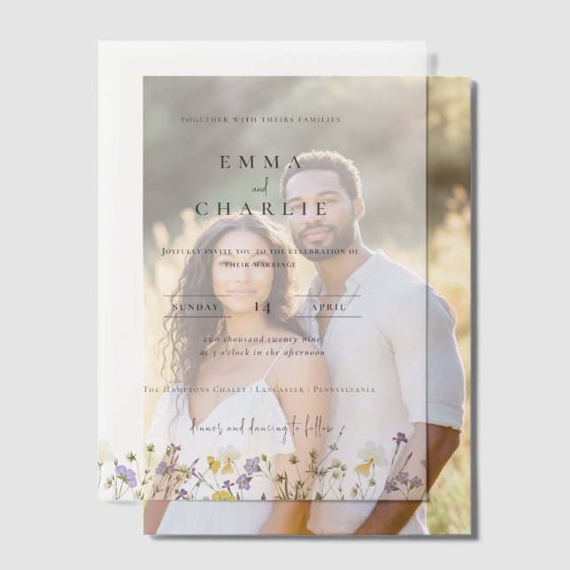 Elegant Boho Garden Wildflowers Wedding Vellum Invitations (Creator Uploaded)