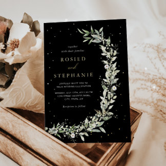 Elegant Boho Gold Foil Watercolor Greenery Wedding