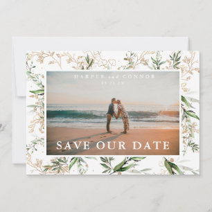 Elegant Boho Golden Sage Eucalyptus Greenery Photo Save The Date