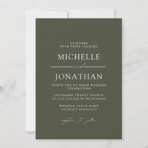 Elegant Boho Green All In One Wedding Invitation