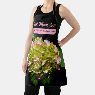 Elegant boho green yellow pink Hydrangea flowers Apron