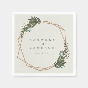 Elegant Boho Greenery Gold Geometric Wedding Napkin