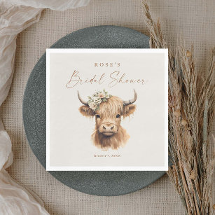Elegant Boho Highland Cow Bridal Shower Napkin