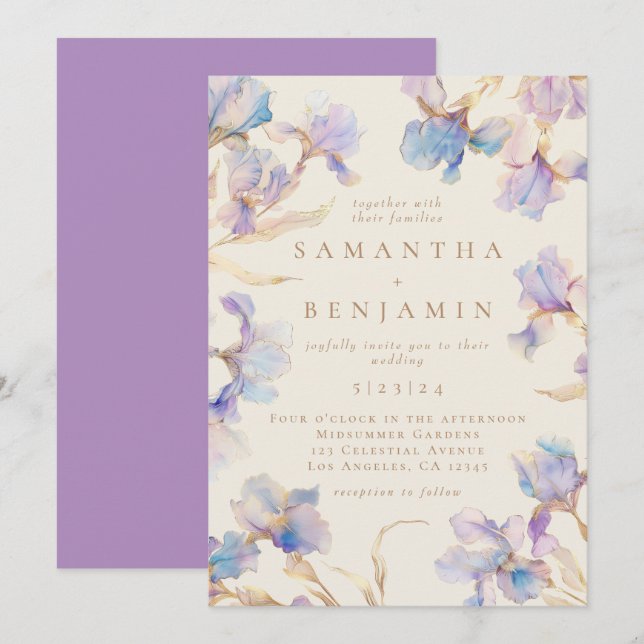 Elegant Boho Iris Faire-part de mariage (Devant / Derrière)