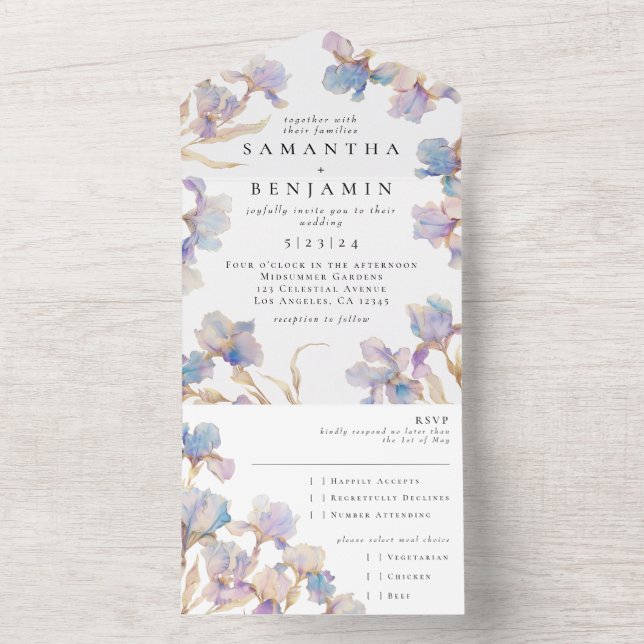 Elegant Boho Iris Wedding All In One Invitation (Inside)