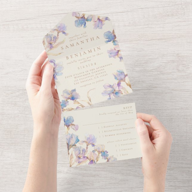 Elegant Boho Iris Wedding All In One Invitation (Tearaway)