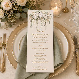 Elegant Boho Ivory Roses Pearls Wedding | Menu