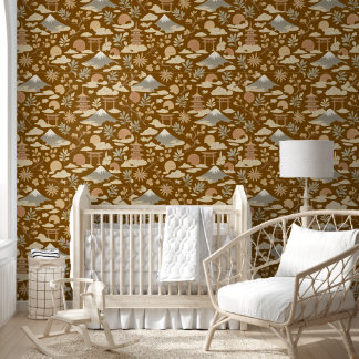 Elegant Boho Japanese Inspired Terracotta Wallpaper