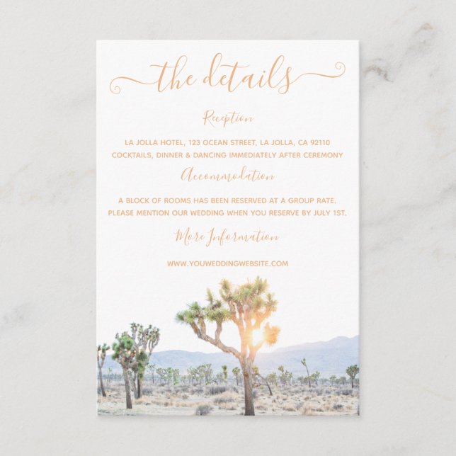 Elegant Boho Joshua Tree Greenery Wedding Details Enclosure Card (Front)