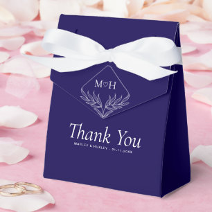 Elegant Boho Leaf Monogram Dark Blue Wedding Gift Favor Box