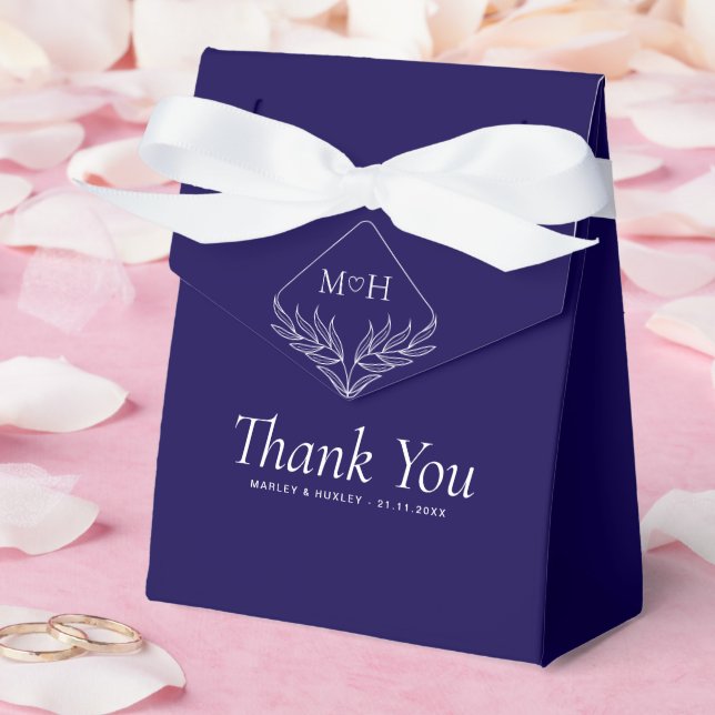 Elegant Boho Leaf Monogram Dark Blue Wedding Gift Favor Box (Wedding)