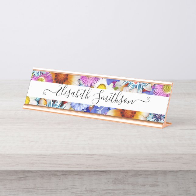    Elegant Boho Liberty Custom Professional Floral Desk Name Plate (Front)