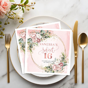 Elegant Boho Light Pink Floral Sweet 16 Napkins