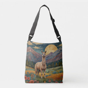 Elegant boho llama alpaca vintage landscape  crossbody bag