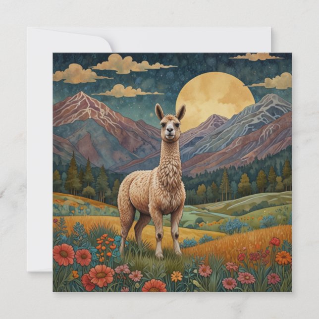 Elegant boho llama alpaca vintage landscape  invitation (Front)