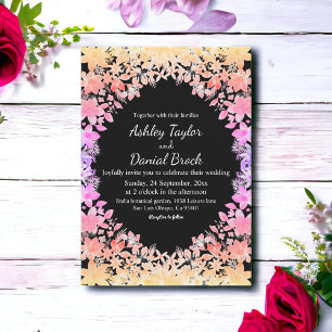 Elegant Boho Luminous Roses Black Floral Wedding Invitation