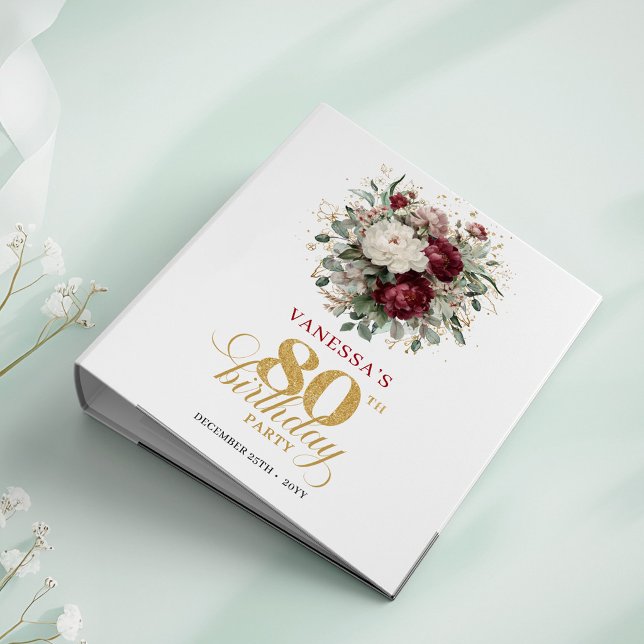 Elegant Boho Marsala 80th Birthday Ring Binder (Elegant Boho Marsala 80th Birthday Ring Binder)