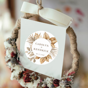 Elegant Boho Neutral Floral Accents Wedding Favour Classic Round Sticker