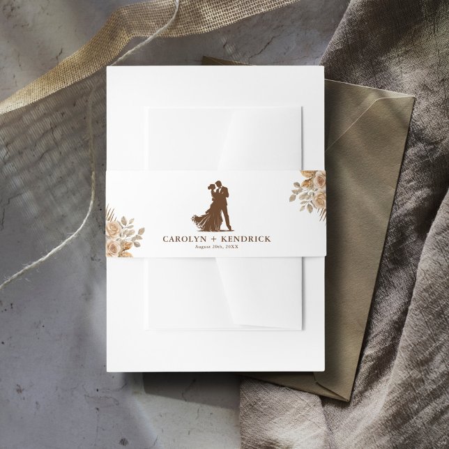 Elegant Boho Neutral Floral Accents Wedding Invitation Belly Band (Creator Uploaded)