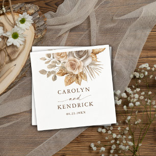 Elegant Boho Neutral Floral Accents Wedding Napkin