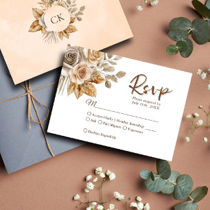 Elegant Boho Neutral Floral Accents Wedding RSVP Card