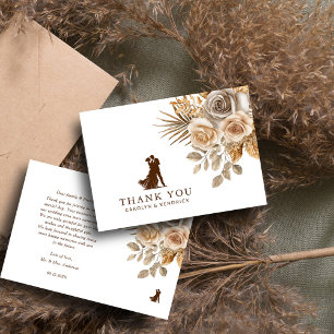 Elegant Boho Neutral Floral Accents Wedding Thank You Card