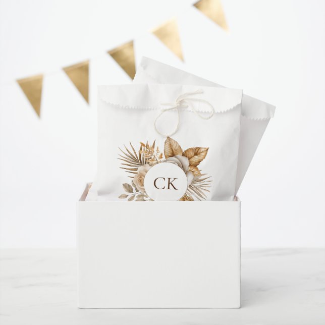 Elegant Boho Neutral Floral Monogram Wedding Favour Bag (Party)