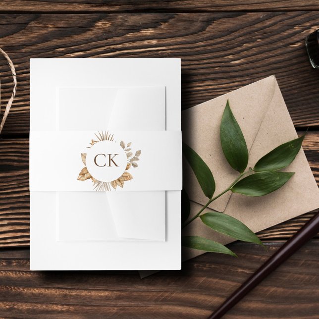 Elegant Boho Neutral Floral Monogram Wedding Invitation Belly Band (Creator Uploaded)