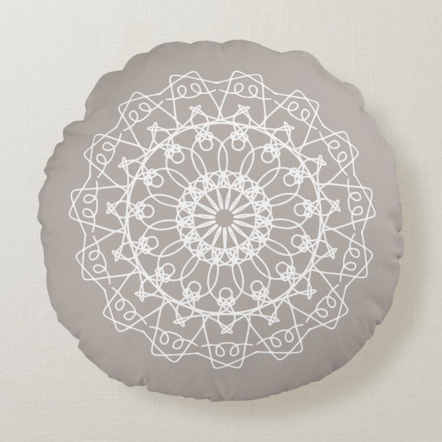 Elegant Boho Neutral Mandala Art Round Pillow (Front)