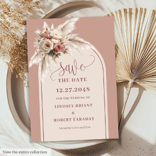 Elegant Boho Pampas Grass Arch Save the Date Card