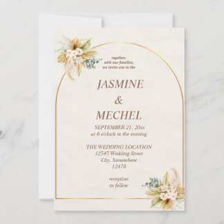 Elegant Boho Pampas Grass Gold Arch Wedding Invita Invitation