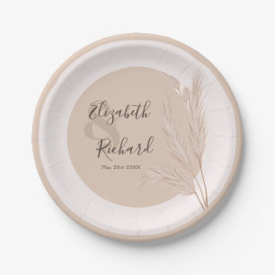 Elegant Boho Pampas Grass Modern Wedding Paper Plate