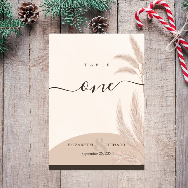 Elegant Boho Pampas Grass Modern Wedding Table Number (Creator Uploaded)