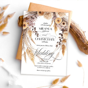 Elegant Boho Pampas Grass Wreath Rustic Wedding Invitation