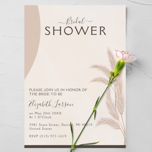 Elegant Boho Pampas Modern Wedding Bridal Shower Invitation (Creator Uploaded)