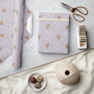 Elegant Boho Pastel Hearts Grey Gold Gift Wrapping Paper