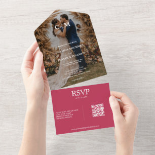 Elegant Boho Photo Viva Magent RSVP Wedding All In One Invitation