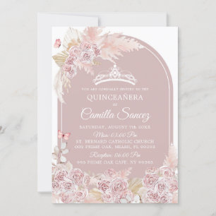 Elegant Boho Pink Dusty Quinceañera Invitation