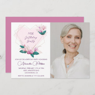 Elegant Boho Pink Floral Photo 74th birthday Invitation