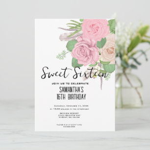 Elegant Boho Pink Floral Sweet 16 Birthday Invitation