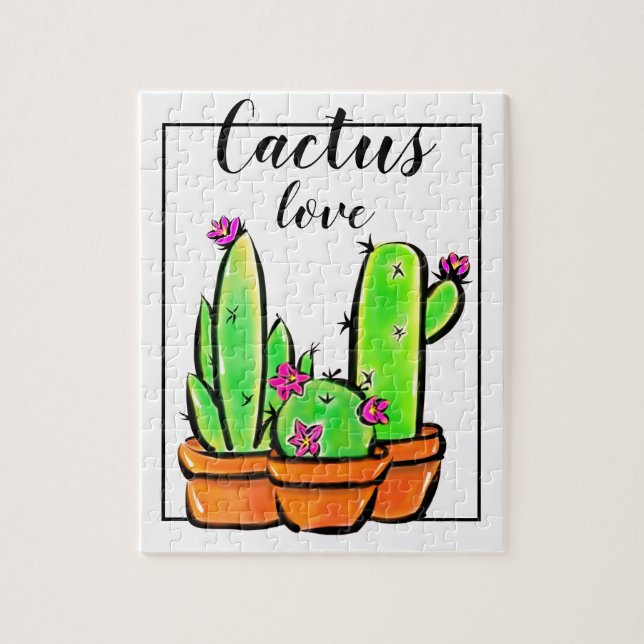 Elegant boho pink flowering cacti succulents  jigsaw puzzle (Vertical)