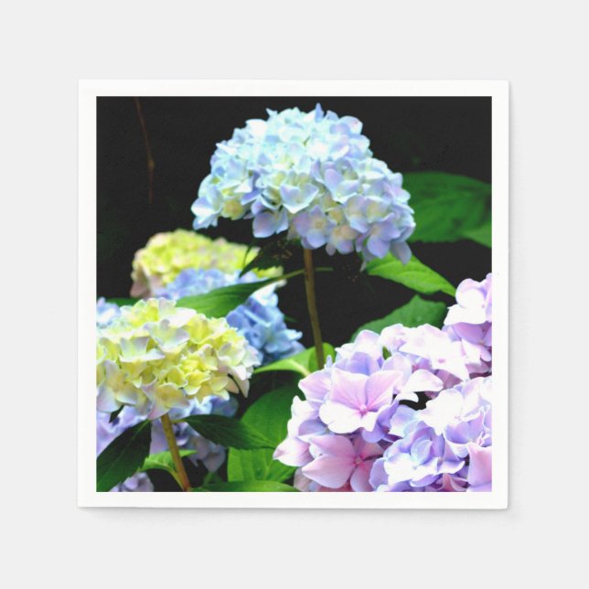 Elegant boho pink purple blue florals hydrangeas napkin (Front)