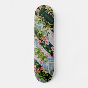 Elegant boho Pink red watercolor roses Skateboard