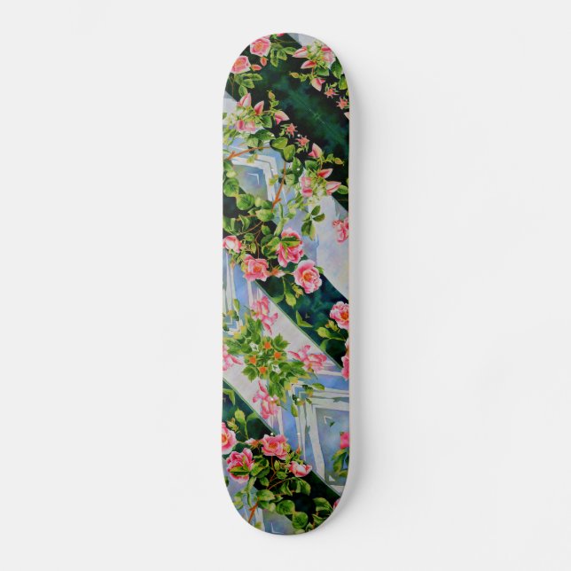 Elegant boho Pink red watercolor roses Skateboard (Front)
