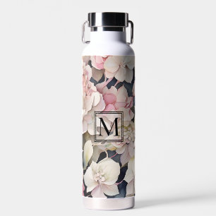 Elegant boho pink watercolor floral hydrangeas  water bottle