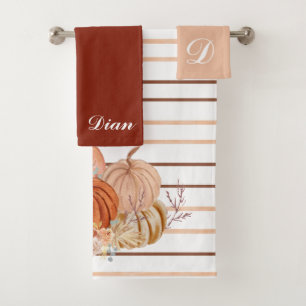 Elegant Boho Pumpkin pampas grass Personalized  Bath Towel Set