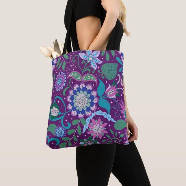 Elegant Boho Purple Floral   Tote Bag (Close Up)