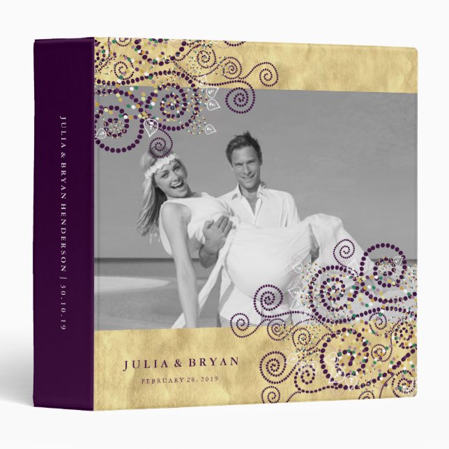 Elegant Boho Purple Spiral Gold Wedding Binder (Front/Spine)