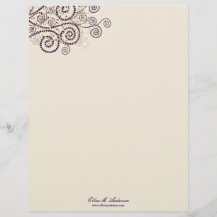 Elegant Boho Purple Spirals Artistic Deco Custom Letterhead